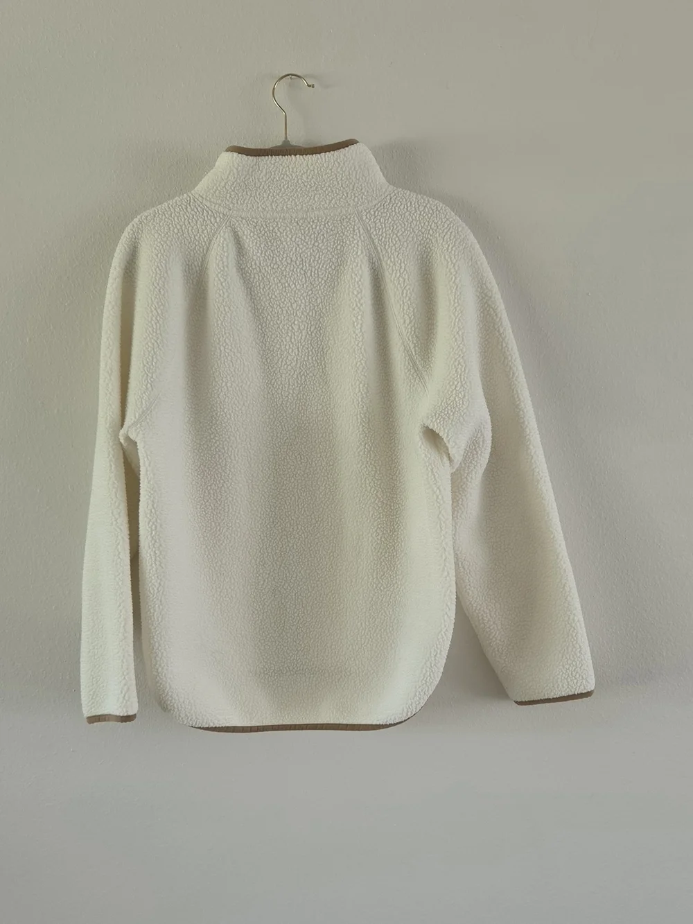 J. Crew Cream Sherpa Half-Zip Pullover with Tan Trim